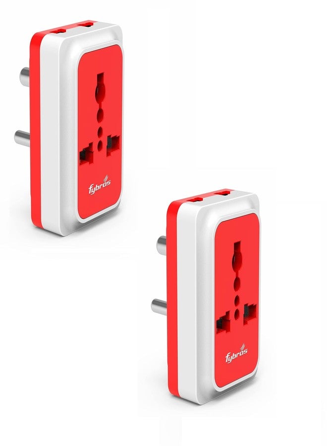 Fybros 8097 Sliq Multi Plug Universal Travel Adapter 3 Pin Plug Socket with Indicator Three Pin Plug (White, Red- Pack of 2) - Image 1